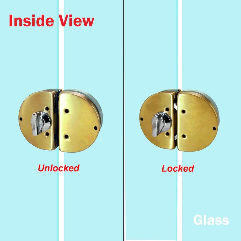 KS Hardware Stainless Steel 304 Grade Anti-Theft Security Double or Single Glass Door Lock with Keys Suitable for 10mm-12mm Glass Thickness - No Drill Holes Needed (Satin Gold) - Image 5